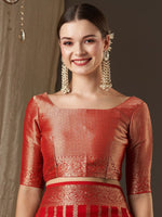 Thumbnail for Anouk Red & Gold-Toned Woven Design Zari Pure Georgette Kanjeevaram Saree - Distacart