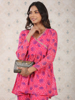 Thumbnail for Ode by House of Pataudi Red Bandhani Printed Angrakha A-Line Kurti With Sharara