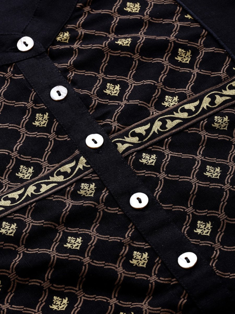 Anouk Women Black & Gold-Toned Printed Kurta with Palazzos - Distacart