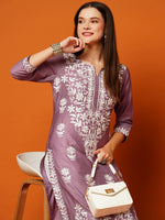 Thumbnail for Kalini Floral Embroidered Cotton Straight Kurta - Distacart