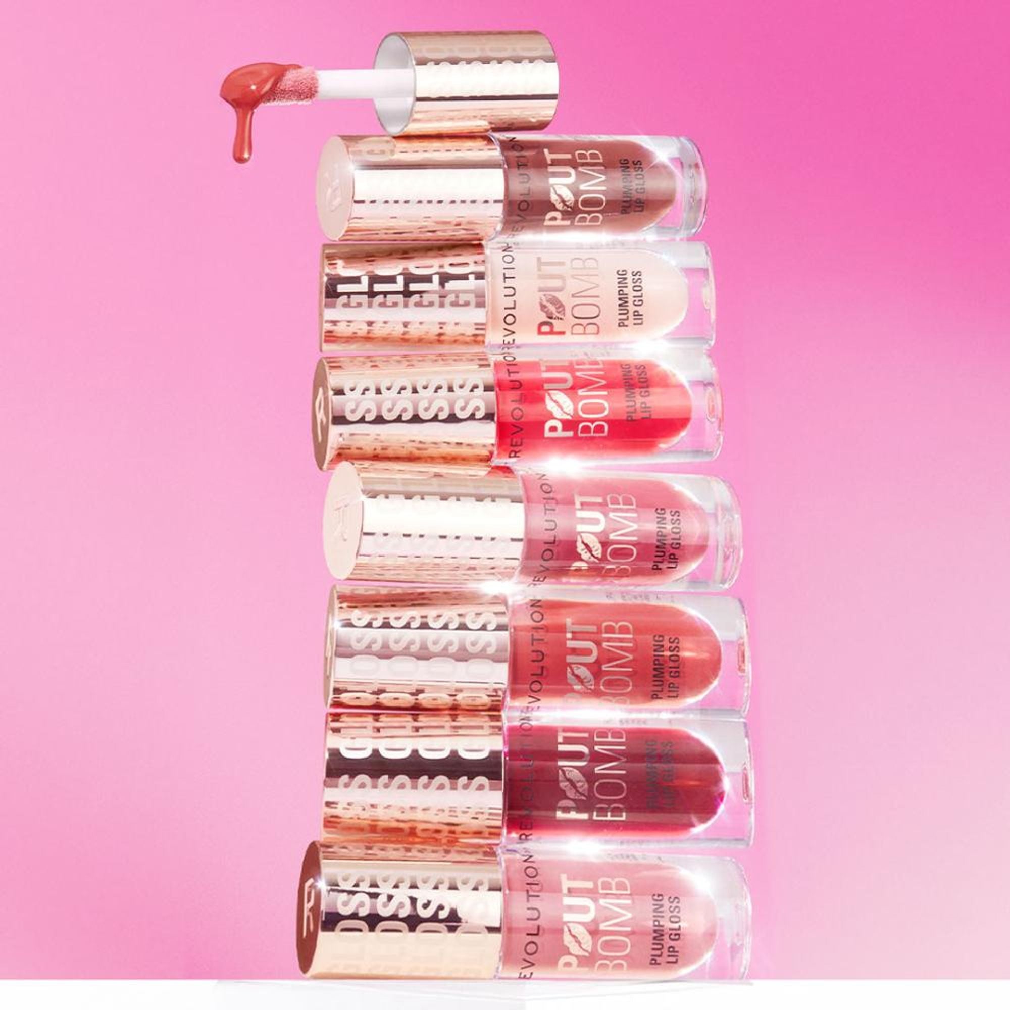 Makeup Revolution Pout Bomb Shimmer Lip Gloss - Shine Pink - Distacart