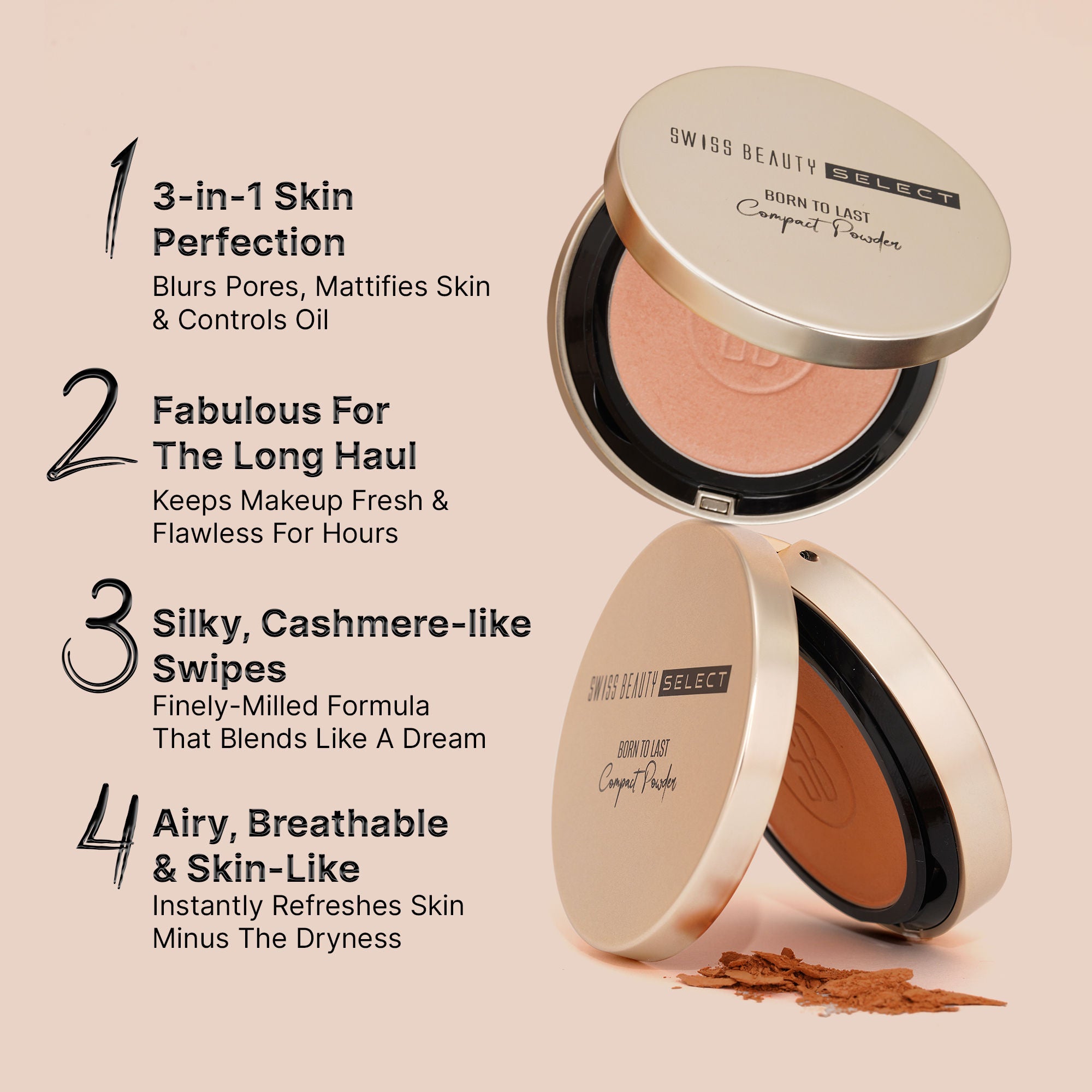 Swiss Beauty Born To Last 3-In-1 Skin Perfection Compact With Vitamin E - 3. Amber Haze - Distacart