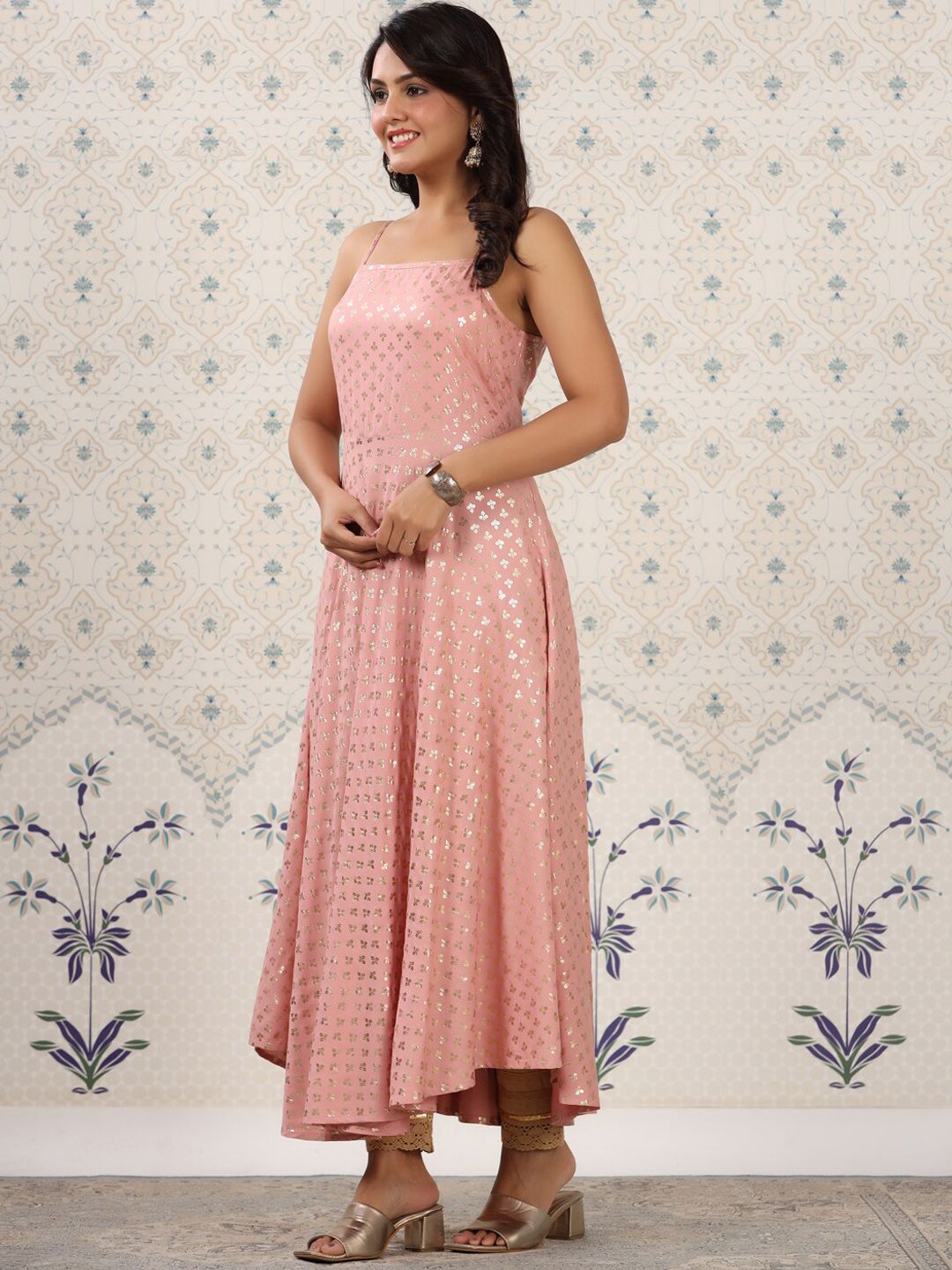 Ode by House of Pataudi Floral Printed Shoulder Straps Anarkali Kurta - Distacart