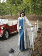 Thumbnail for Aastha Fashion Women's Blue Designer Rayon Gown with Crochet Embroidery Work Shrug - Distacart