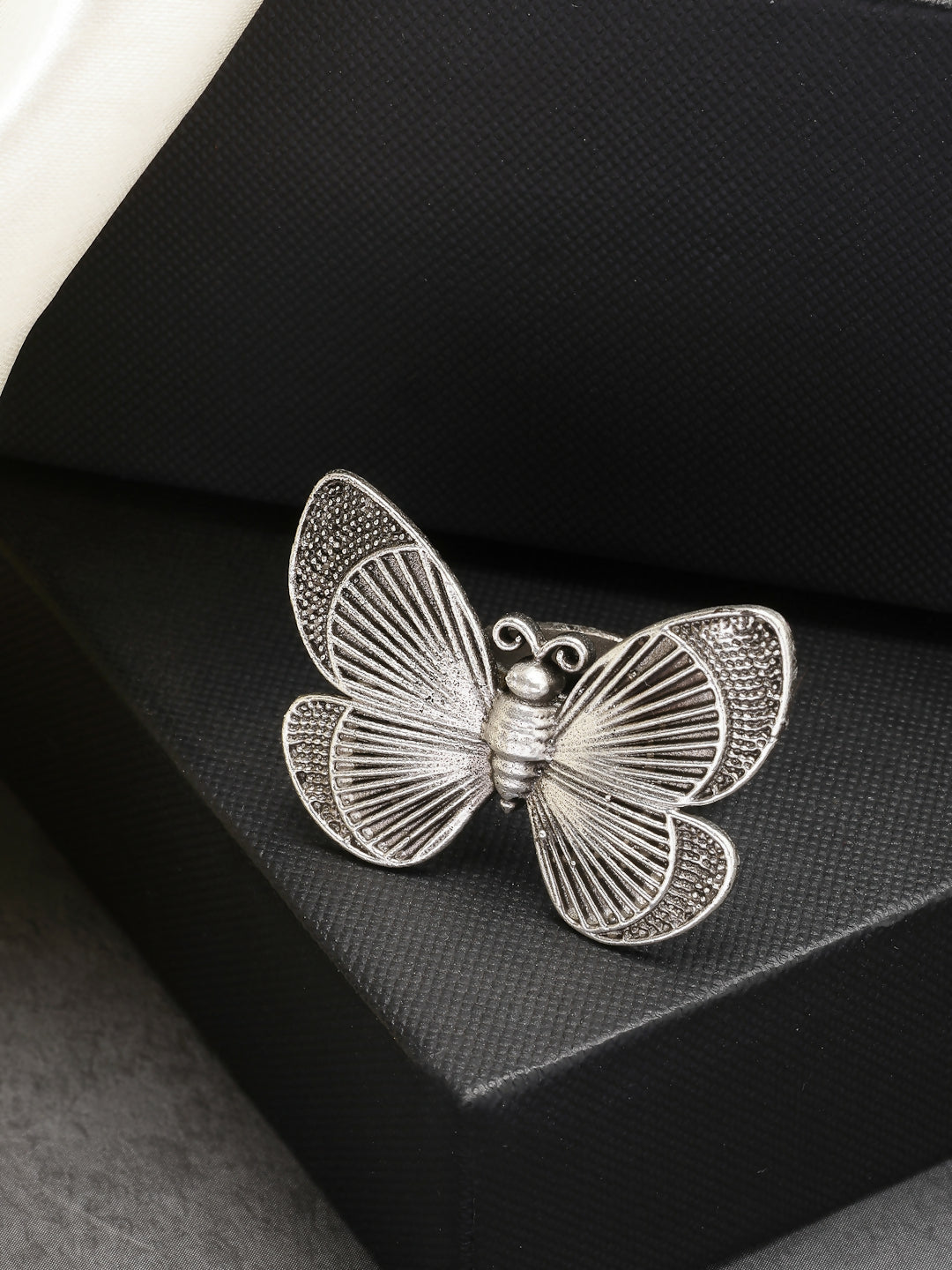 NVR Women's Silver-Toned Butterfly Shape Adjustable Finger Ring - Distacart