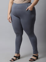 Thumbnail for TAG 7 Women Plus size Grey Solid Cotton Ankle-Length Leggings - Distacart