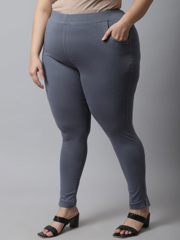 TAG 7 Women Plus size Grey Solid Cotton Ankle-Length Leggings - Distacart