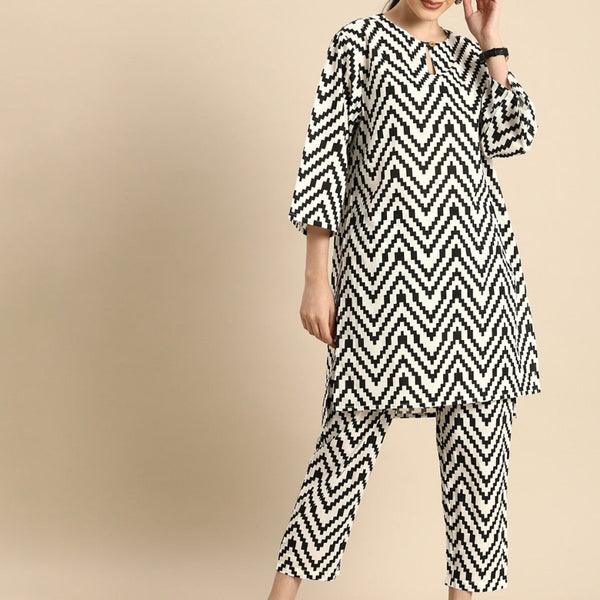 Anouk Women White Printed Kurta with Trousers - Distacart