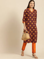 Thumbnail for All About You Women Maroon Ethnic Motifs Printed Kurta with Printed Trousers - Distacart