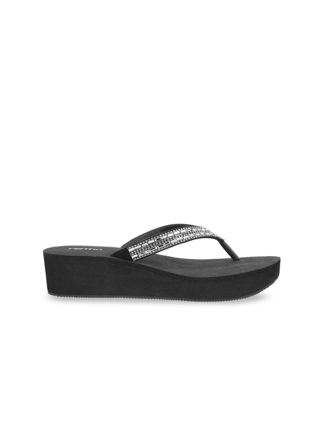 Metro Women Black & Silver-Toned Embellished Heels