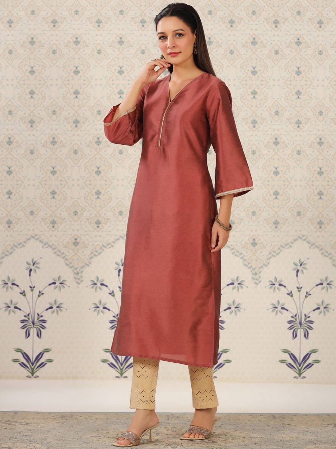 Ode by House of Pataudi Flared Sleeves Straight Kurta - Distacart