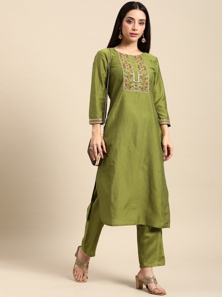 All About You Women Ethnic Motifs Embroidered Sequinned Kurta With Trousers - Distacart