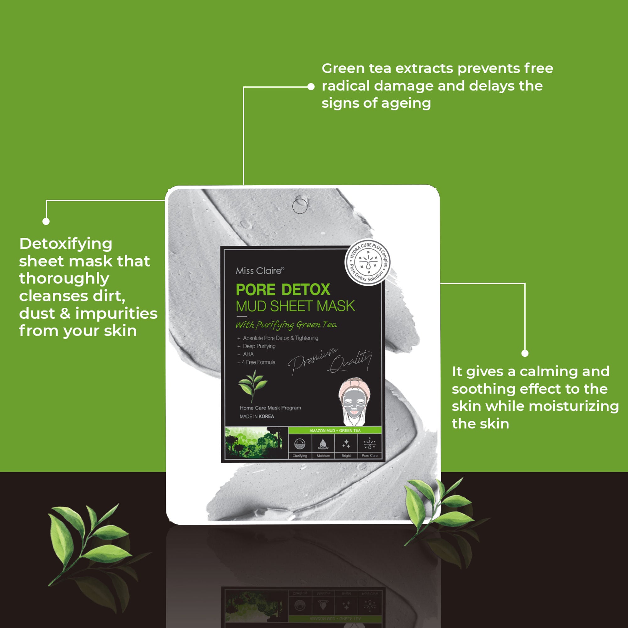 Miss Claire Pore Detox Mud Sheet Mask With Purifying Green Tea