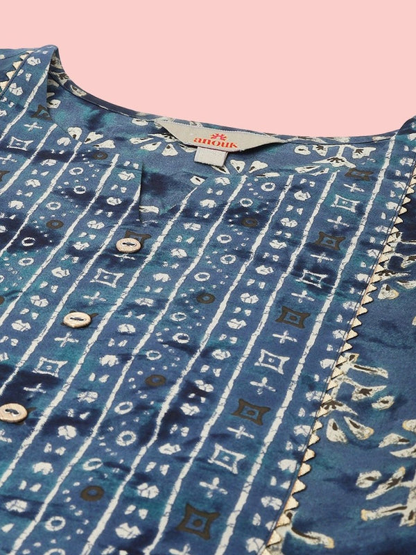 Anouk Ethnic Motifs Printed Chanderi Silk Kurta with Trousers & With Dupatta