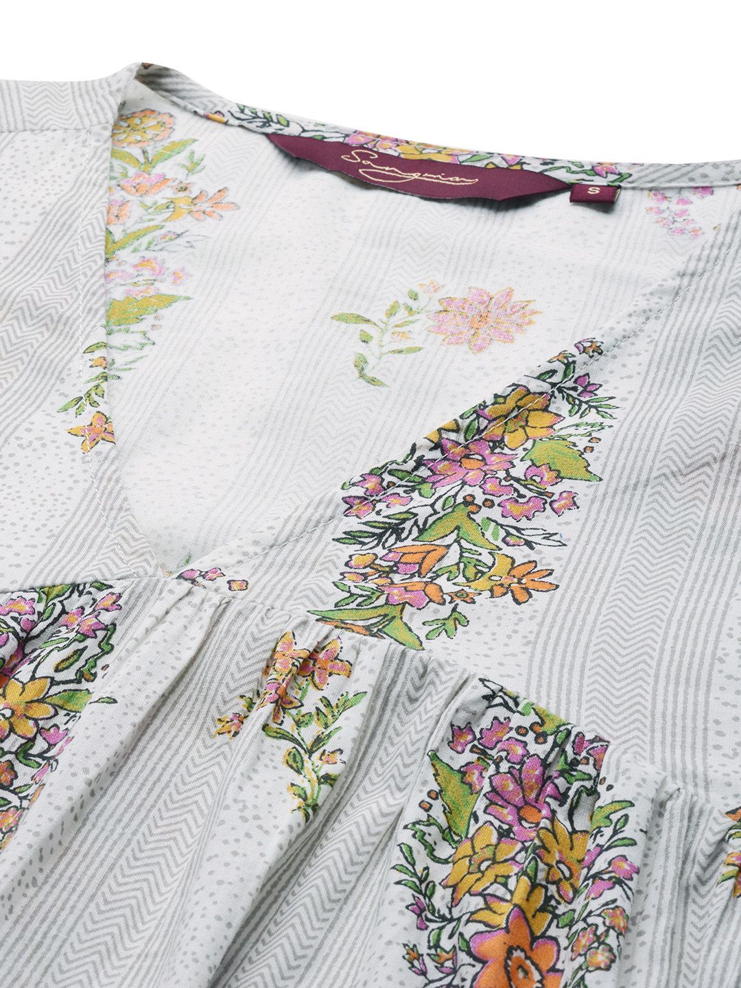 Sangria Floral Print Pleated Empire Kurta - Distacart