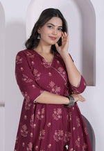 Thumbnail for Miravan Womens Maroon Floral Printed Angrakha Style Kurta - Dista