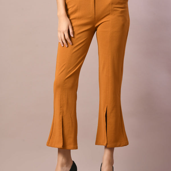Myshka Women's Mustard Solid Party Parallel Trousers - Distacart