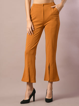 Myshka Women's Mustard Solid Party Parallel Trousers - Distacart