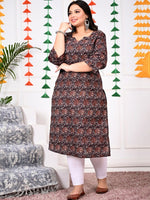 Thumbnail for Swasti Plus Size Floral Printed Round Neck Straight Kurta