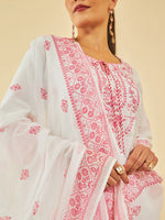 Thumbnail for Soch White & Pink Floral Printed Pure Cotton Straight Kurta With Trousers & Dupatta - Distacart