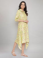 Thumbnail for AURELIA Green Floral Printed Asymmetric Midi Shirt Dress