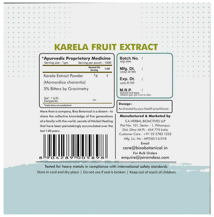 Bixa Botanical Karela Fruit Extract Powder (Momordica Charantia)