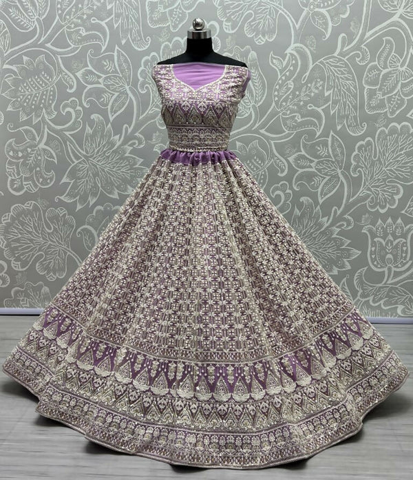 Jyoti Fashion Women's Violet Bridal Net Fancy Sequins with Multi Thread Embroidered Wedding Lehenga Choli - Distacart