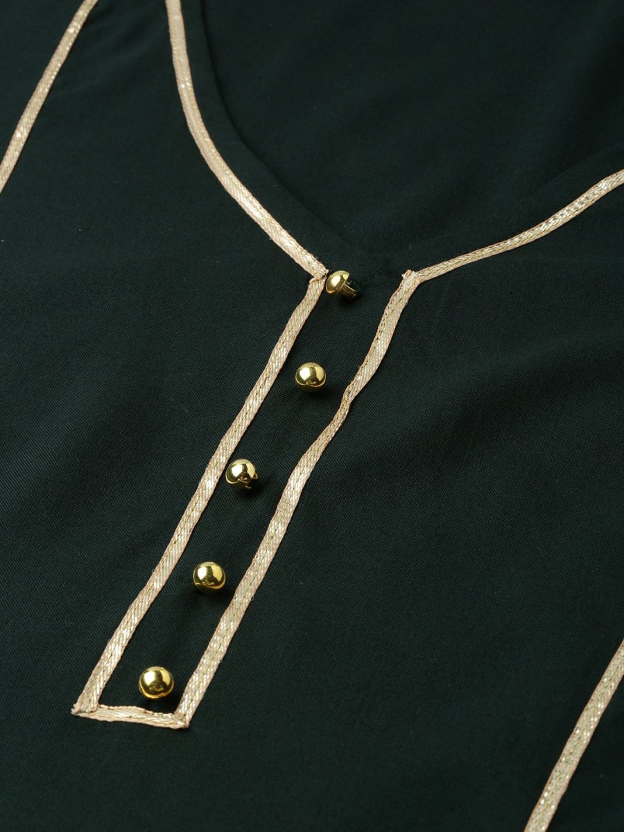 All About You Women Green & Gold-Toned Gotta Patti Kurta with Trousers & With Dupatta - Distacart