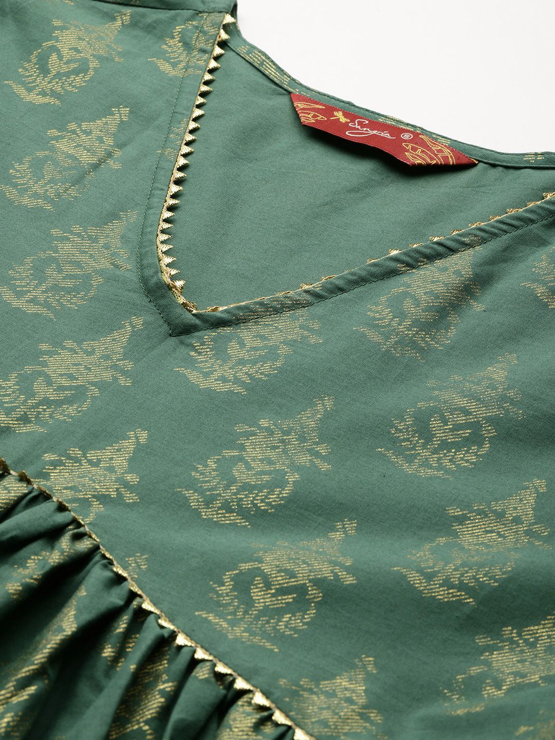 Sangria Ethnic Motifs Print Gotta Patti Pure Cotton Anarkali Kurta - Distacart