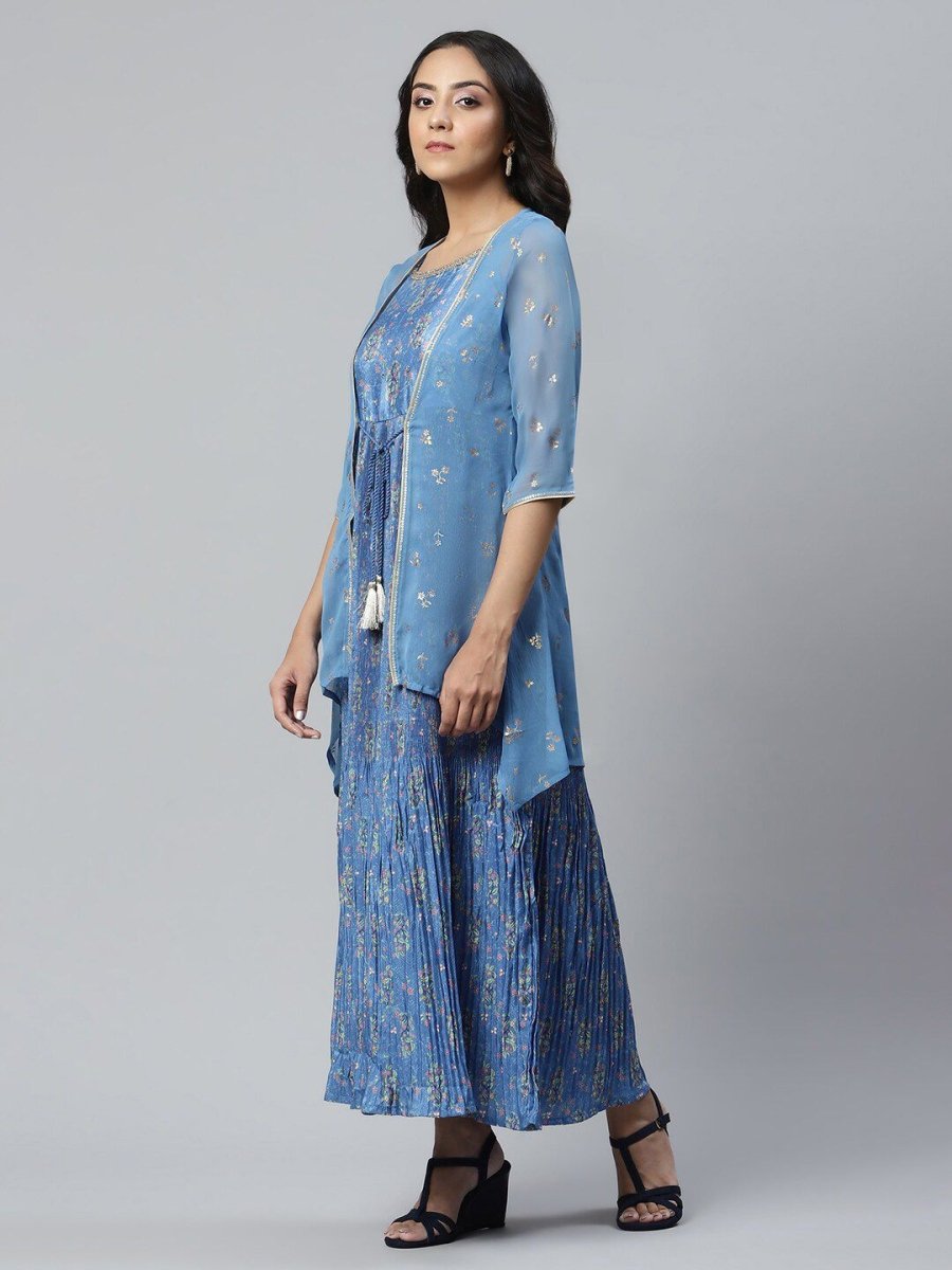 AURELIA Blue Ethnic Motifs Printed Layered Maxi Dress