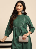 Thumbnail for All About You Striped Pleated Sequinned Pure Cotton Kurta with Trousers - Distacart