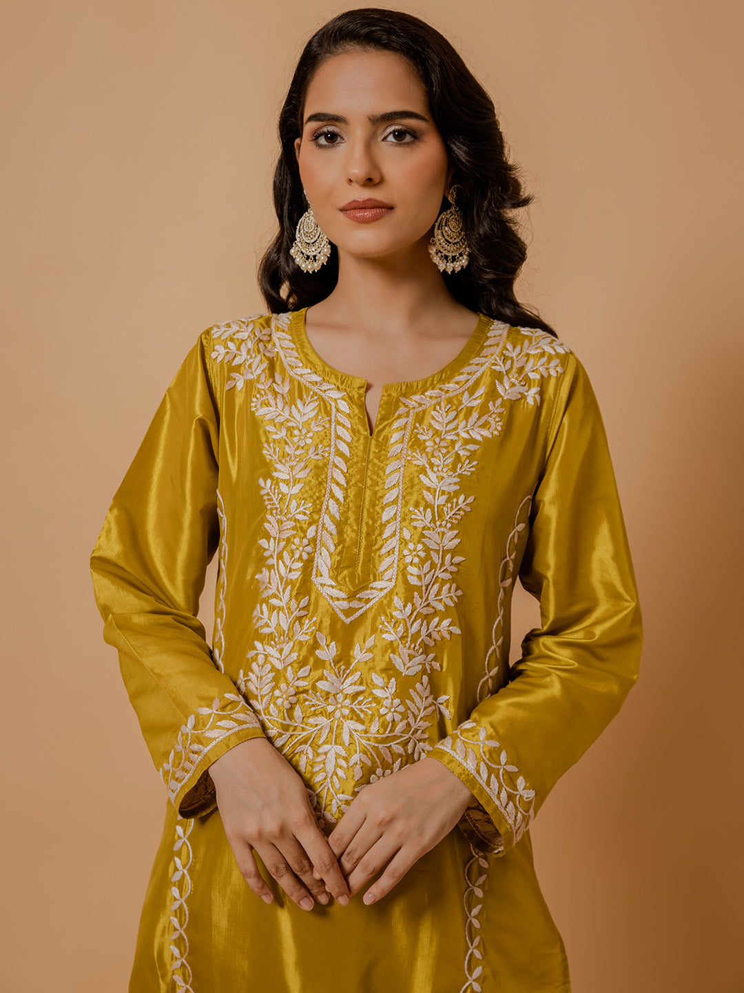 HOUSE OF KARI Floral Embroidered Silk Chikankari Kurta - Distacart