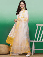 Thumbnail for Sangria Floral Embroidered Pure Cotton Straight Kurta With Sharara & Dupatta