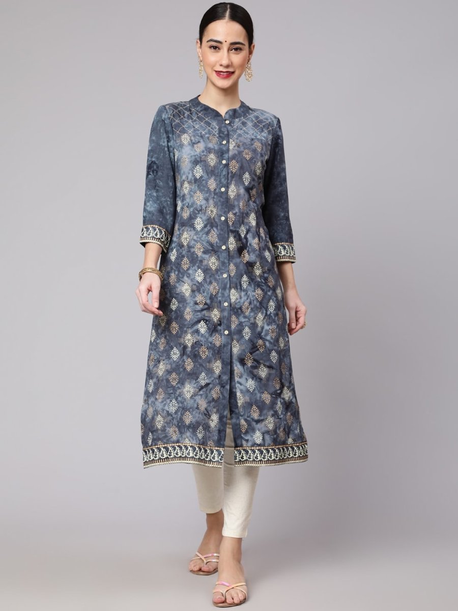 Aks Ethnic Motifs Printed Mandarin Collar Straight Kurta - Distacart