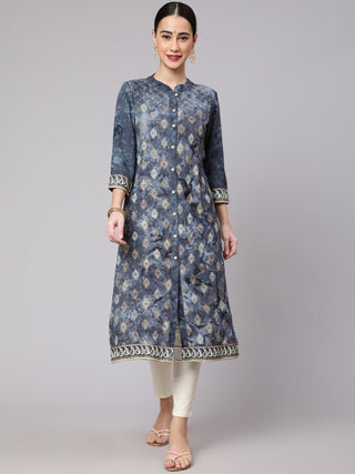 Aks Ethnic Motifs Printed Mandarin Collar Straight Kurta - Distacart