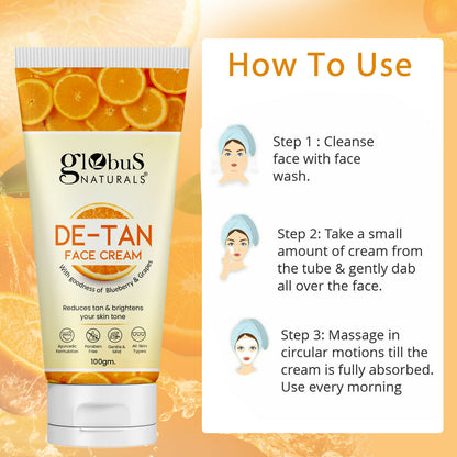 Globus Naturals De Tan Face Cream, Suitable For All Skin Types - Distacart