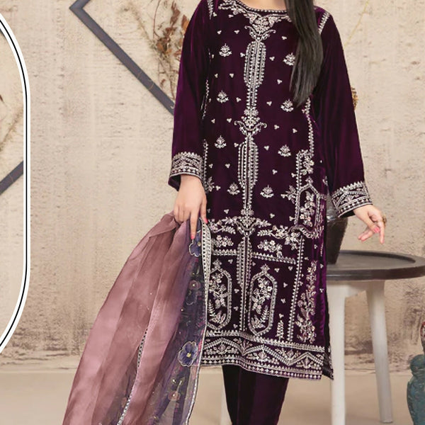 Anaita Purple Velvet Suit with Embroidery Sequence Work