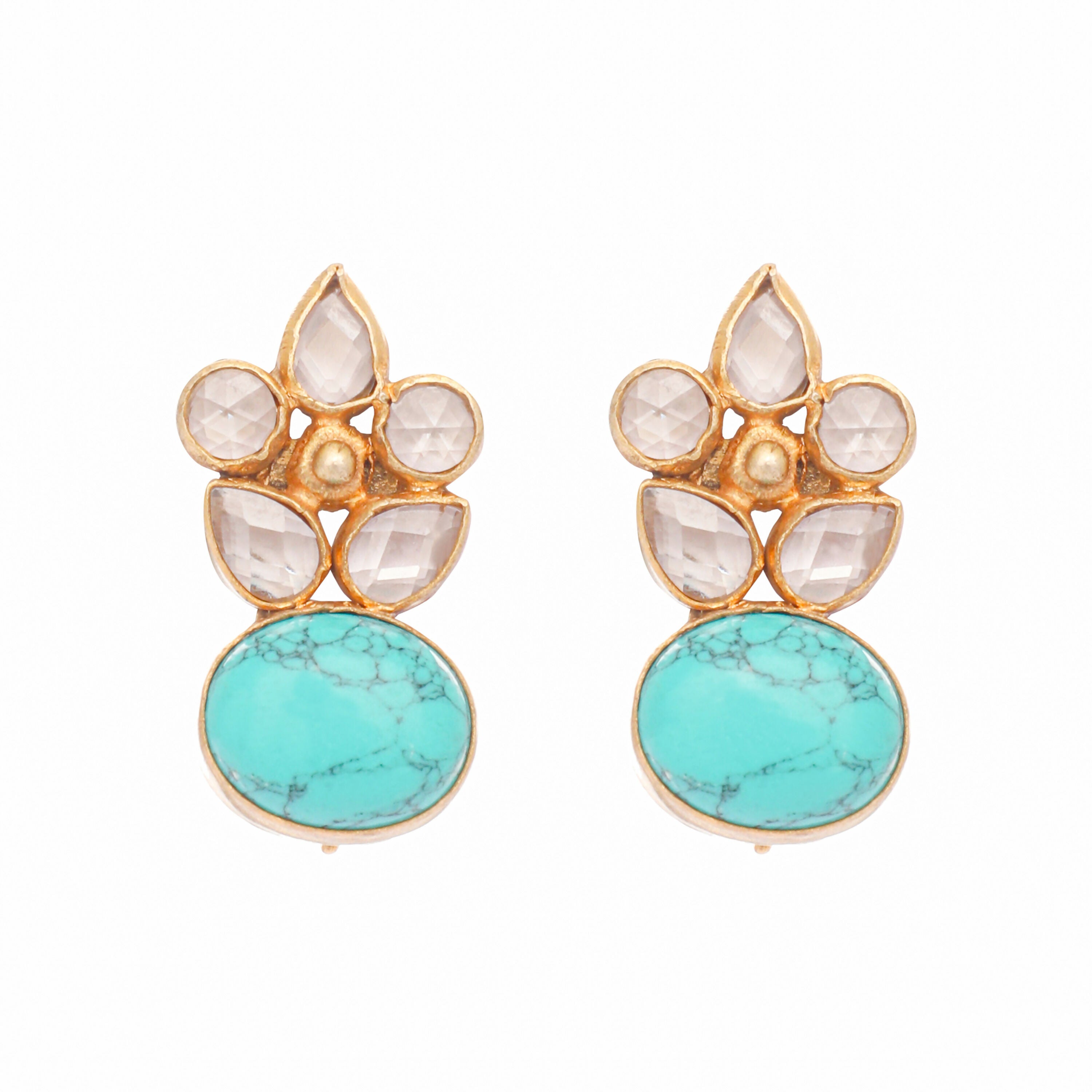 Nuyug 22K Gold Plated Turquoise Bloom Studs