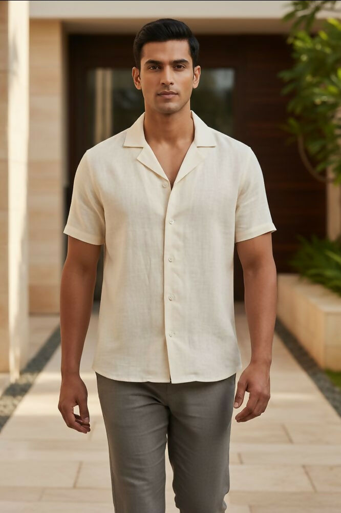 Sera — Cream Linen Shirt by Hilo Design - Dista