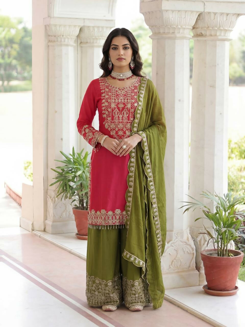 Joban Fashion Pink Silk Embroidered Sharara Set - Distacart