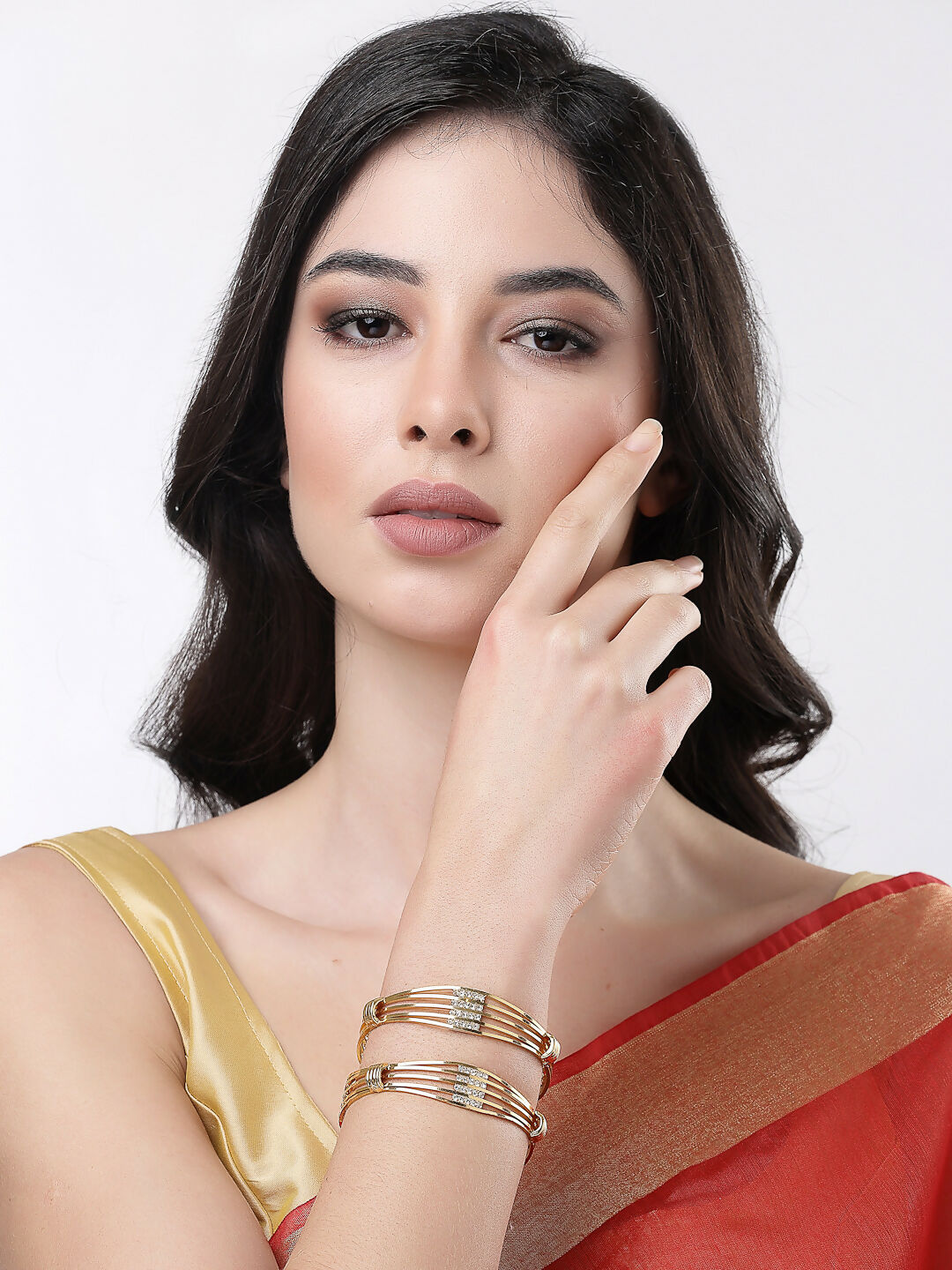 NVR Women Set of 2 Gold Plated Kundan Studded Bangles - Distacart