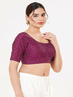 Thumbnail for Joban Fashion Plum Taffeta Silk Elbow Sleeveless Front Open Blouse