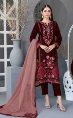Thumbnail for Anaita Maroon Velvet Suit with Embroidery Sequence Work