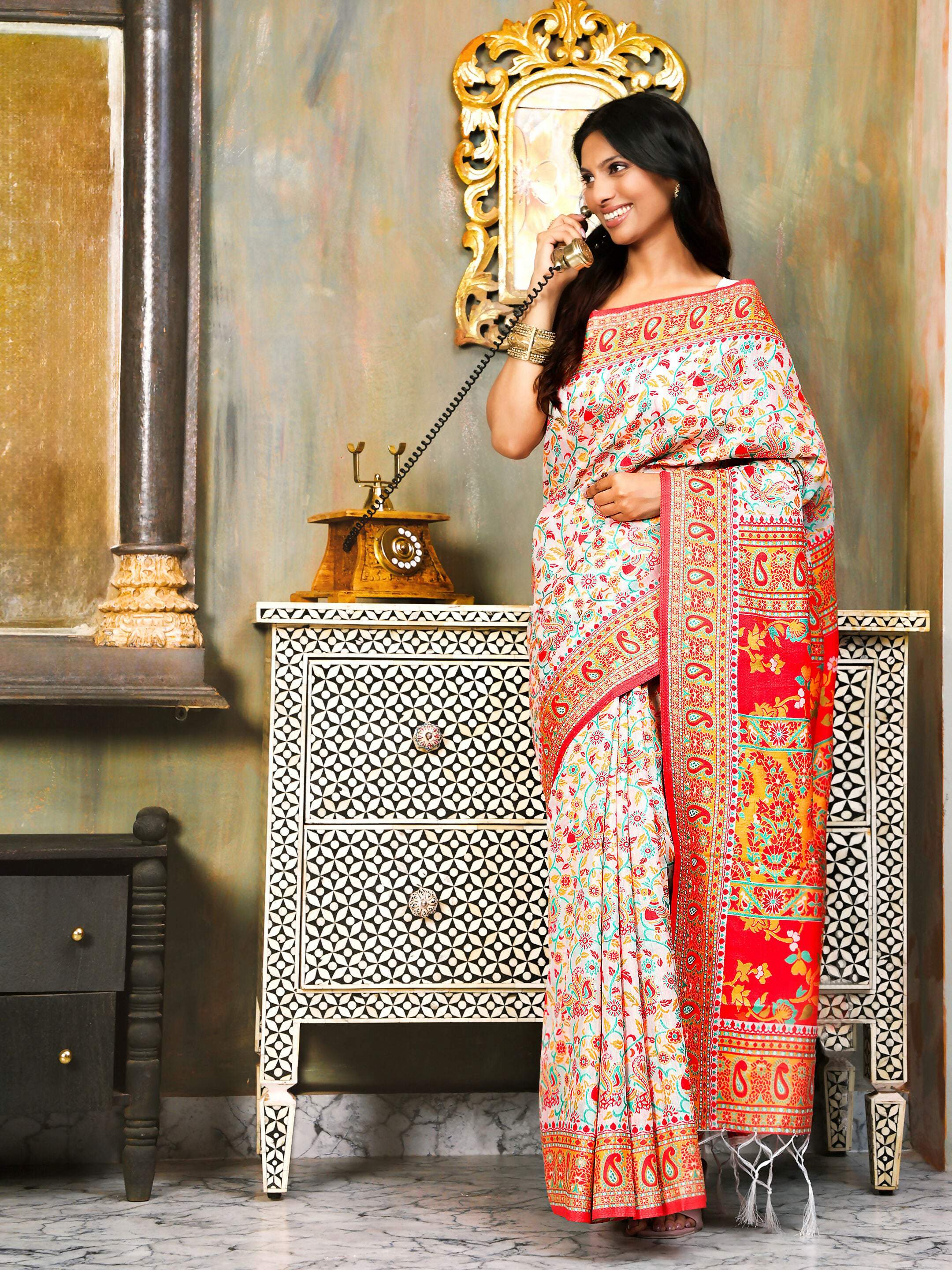 Astita Linen Cotton(Woven Work) Multicolour Saree