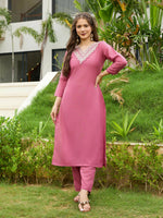 Thumbnail for The52 Gajri Women's Beautiful Embroidered Rayon Fabric with Straight Kurta, Pant and Dupatta Set - Distacart