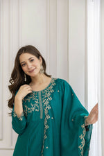 Thumbnail for The52 Rama Women's Beautiful Vichitra Silk Fabric Embroidered Work Flared Anarkali Pant and Dupatta Set - Distacart
