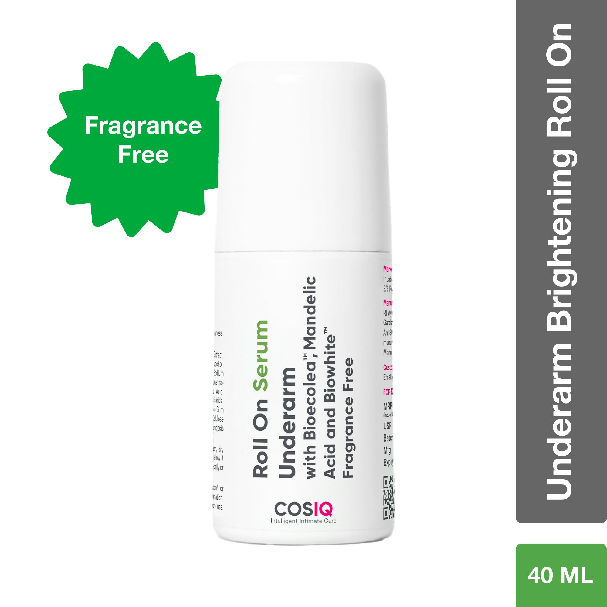 Cos-IQ Brightening Underarm Roll On Serum, With Bioecolea, Mandelic Acid and Bio White Fragrance Free