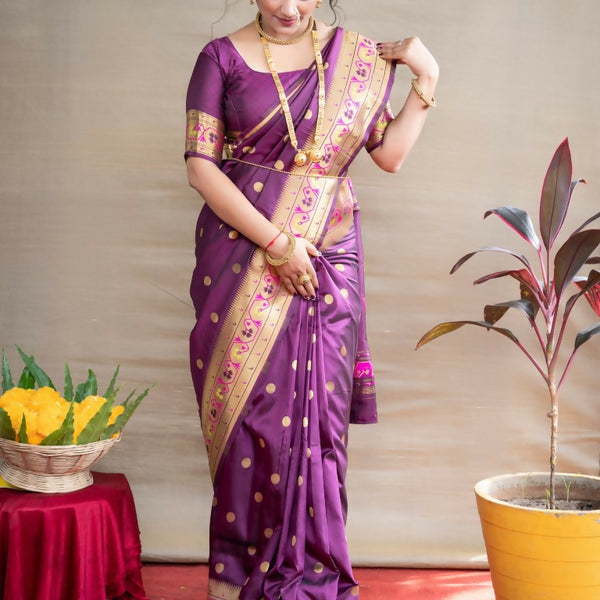 Jyoti Fashion Women's Wine Paithani Silk Zari Woven Saree with Blouse - Distacart