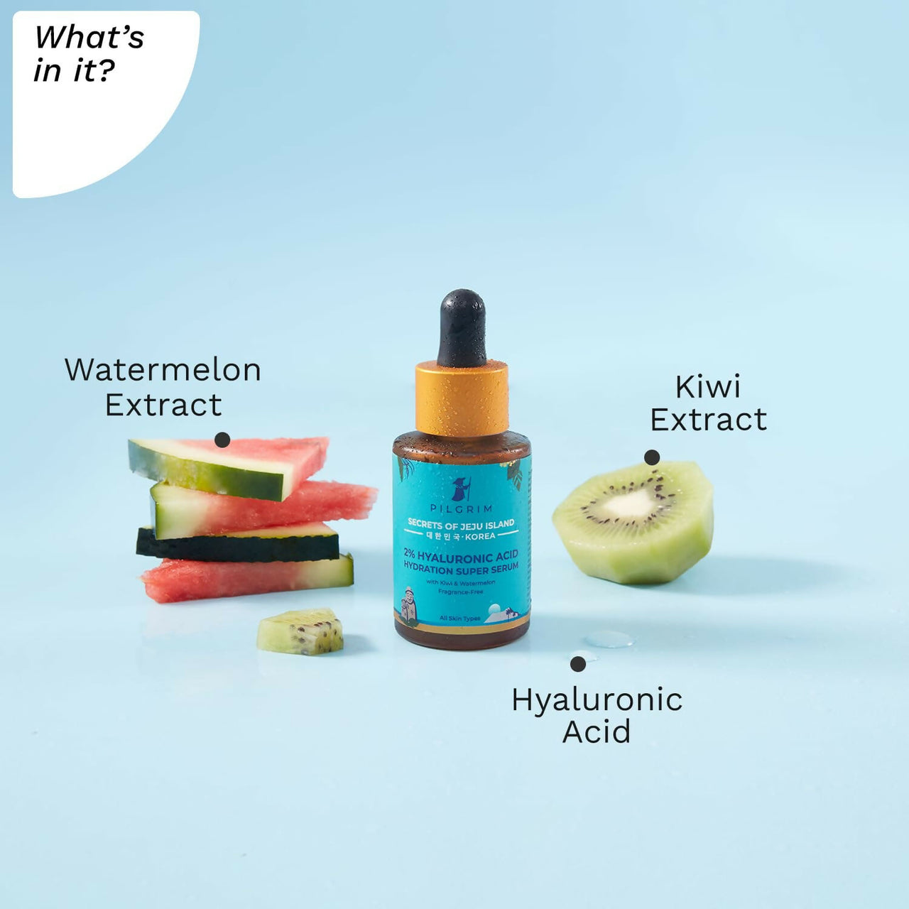 Pilgrim 2% Hyaluronic Acid Hydration Super Serum With Kiwi & Watermelon Extracts For Hydrated Skin - Korean Skin Care - Distacart