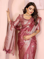 Thumbnail for Aastha Fashion Dusty Rose Soft Organza Silk Weaving Saree - Distacart